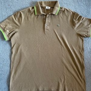 Lacoste polo shirt - taupe w/ neon green accents - size 7